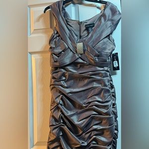 NWT- Mink colored beautiful, flattering cocktail dress.